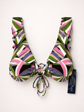 Aqua Couture NWT Green & Pink Tie-Back Bikini Top (rack)